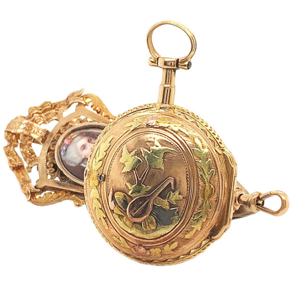 French four-coloured gold repoussé pocket watch Circa 1780 French four-coloured gold repoussé pocket watch Circa 1780