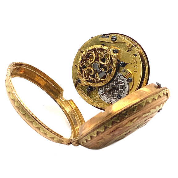 French four-coloured gold repoussé pocket watch Circa 1780 French four-coloured gold repoussé pocket watch Circa 1780