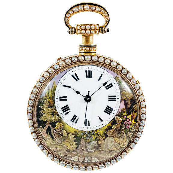 Exceptional Swiss gold quarter repeating automaton Circa 1820 Exceptional Swiss gold quarter repeating automaton Circa 1820