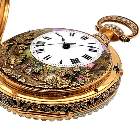 Exceptional Swiss gold quarter repeating automaton Circa 1820 Exceptional Swiss gold quarter repeating automaton Circa 1820