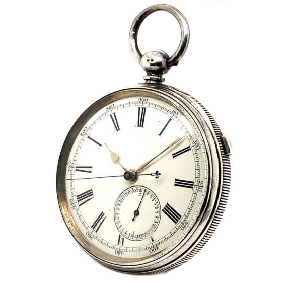 Swiss silver pocket deck watch with chronograph Circa 1877 Swiss silver pocket deck watch with chronograph Circa 1877