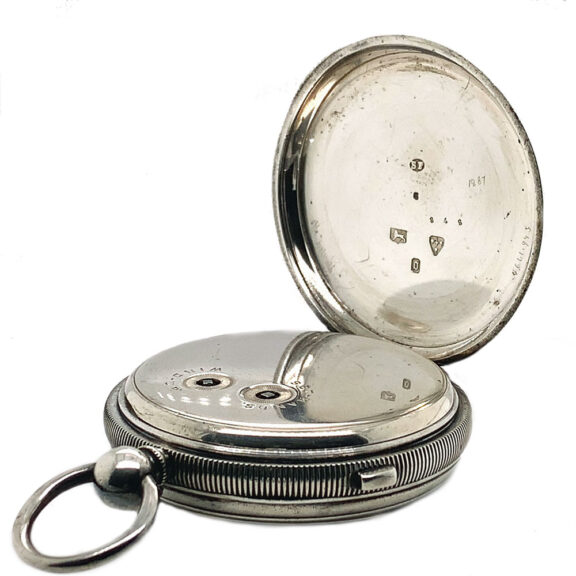 Swiss silver pocket deck watch with chronograph Circa 1877 Swiss silver pocket deck watch with chronograph Circa 1877