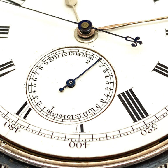 Swiss silver pocket deck watch with chronograph Circa 1877 Swiss silver pocket deck watch with chronograph Circa 1877