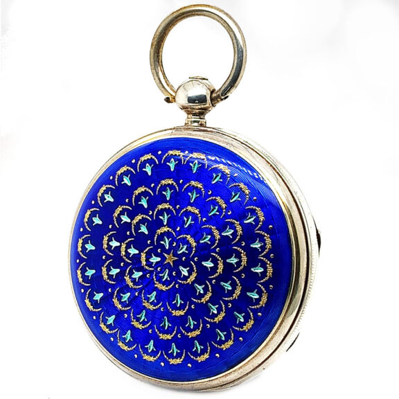 English silver and enamel decorated pocket watch Circa 1877 English silver and enamel decorated pocket watch Circa 1877