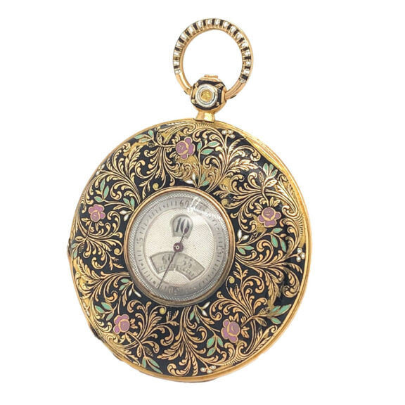 French decorative gold enamel digital pocket watch Circa 1830 French decorative gold enamel digital pocket watch Circa 1830