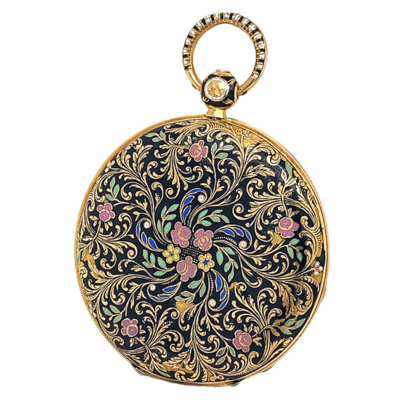 French decorative gold enamel digital pocket watch Circa 1830 French decorative gold enamel digital pocket watch Circa 1830