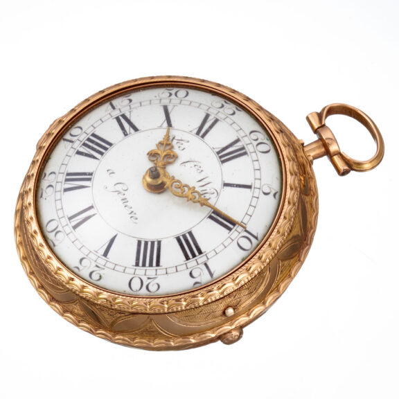 A verge in 20 carat gold pair cases and glazed outer Circa 1775 A verge in 20 carat gold pair cases and glazed outer Circa 1775