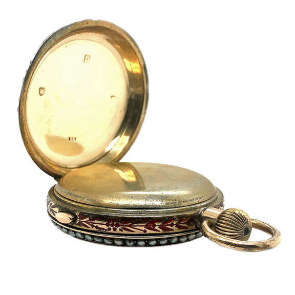 Swiss silver enamel pearls-set repeating chronograph Circa 1900 Swiss silver enamel pearls-set repeating chronograph Circa 1900