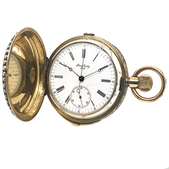 Swiss silver enamel pearls-set repeating chronograph Circa 1900 Swiss silver enamel pearls-set repeating chronograph Circa 1900
