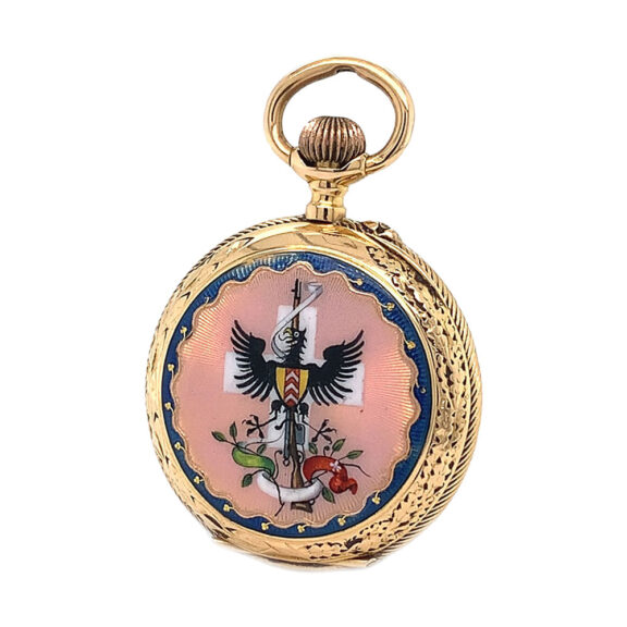 Swiss gold enamel miniature riflemen's pocket watch Circa 1898 Swiss gold enamel miniature riflemen's pocket watch Circa 1898