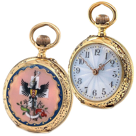 Swiss gold enamel miniature riflemen's pocket watch Circa 1898