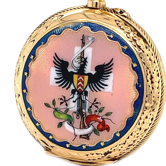 Swiss gold enamel miniature riflemen's pocket watch Circa 1898 Swiss gold enamel miniature riflemen's pocket watch Circa 1898