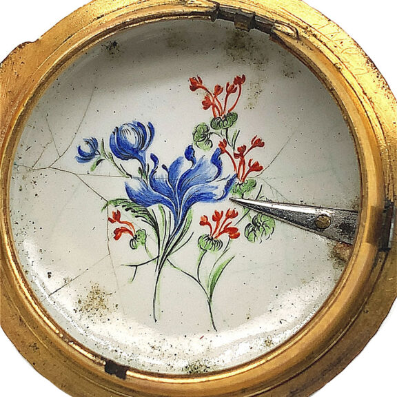 English brass and enamel verge pocket watch Circa 1795 English brass and enamel verge pocket watch Circa 1795