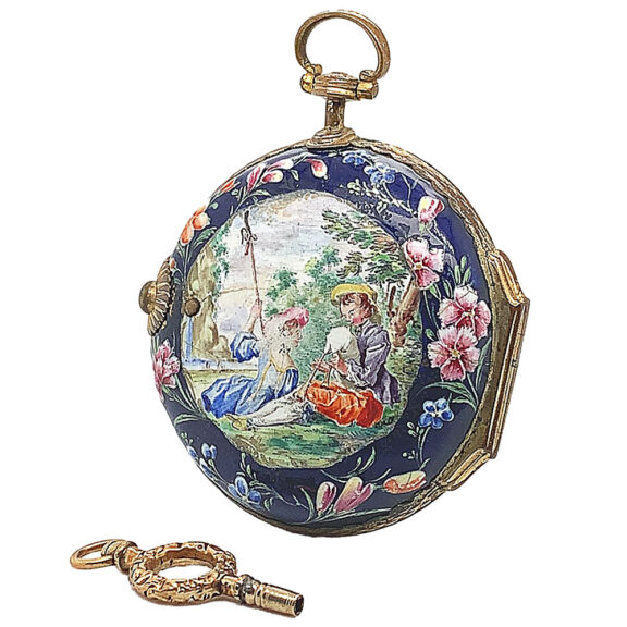 English brass and enamel verge pocket watch Circa 1795 English brass and enamel verge pocket watch Circa 1795