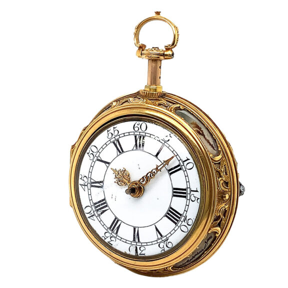 Swiss gold and agate pair cased quarter repeating pocket watch Circa 1750 Swiss gold and agate pair cased quarter repeating pocket watch Circa 1750