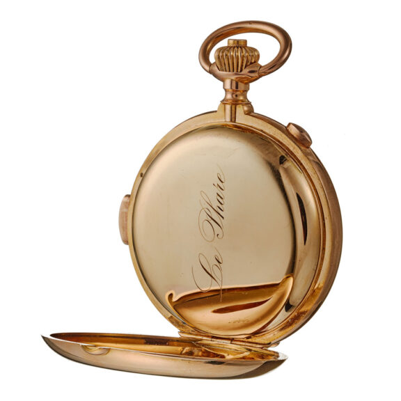 A Swiss 18K minute repeating chronograph calendar Circa 1900 A Swiss 18K minute repeating chronograph calendar Circa 1900