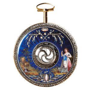 Swiss diamond-set pocket watch in gold and enamel Circa 1790