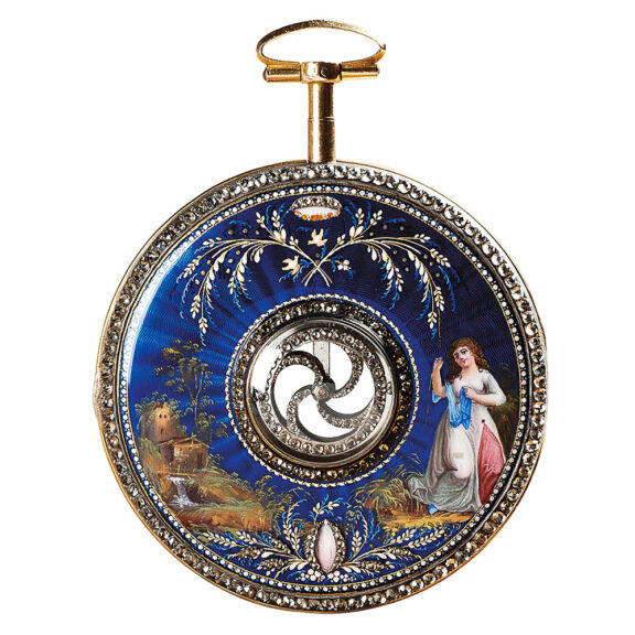 Swiss diamond-set pocket watch in gold and enamel Circa 1790