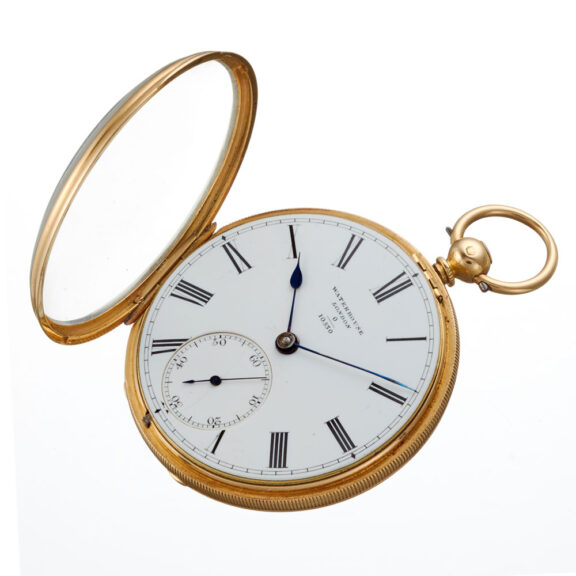 English fusee lever in a gold 18 carat open face case Circa 1869 English fusee lever in a gold 18 carat open face case Circa 1869