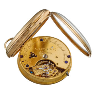English fusee lever in a gold 18 carat open face case Circa 1869