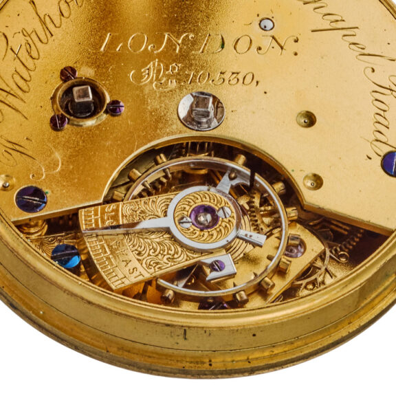 English fusee lever in a gold 18 carat open face case Circa 1869 English fusee lever in a gold 18 carat open face case Circa 1869