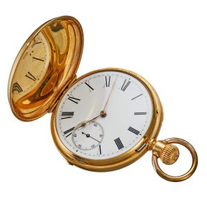 Swiss 18K gold hunting cased keyless pocket watch Circa 1881