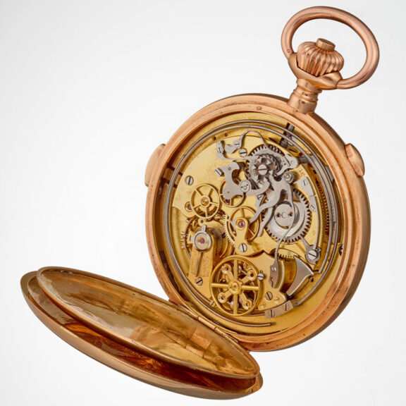 A large Swiss 18K quarter repeating chronograph Circa 1900 A large Swiss 18K quarter repeating chronograph Circa 1900