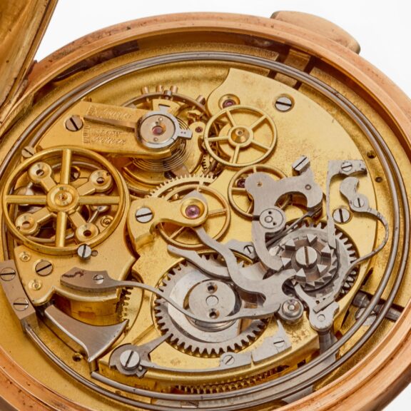 A large Swiss 18K quarter repeating chronograph Circa 1900 A large Swiss 18K quarter repeating chronograph Circa 1900