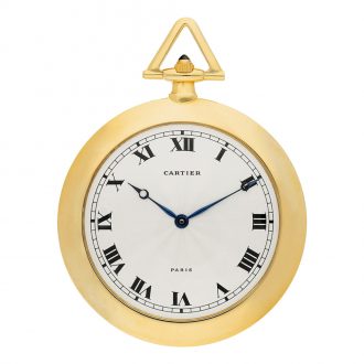 French gold lever watch with long gold Cartier chain Circa 1995