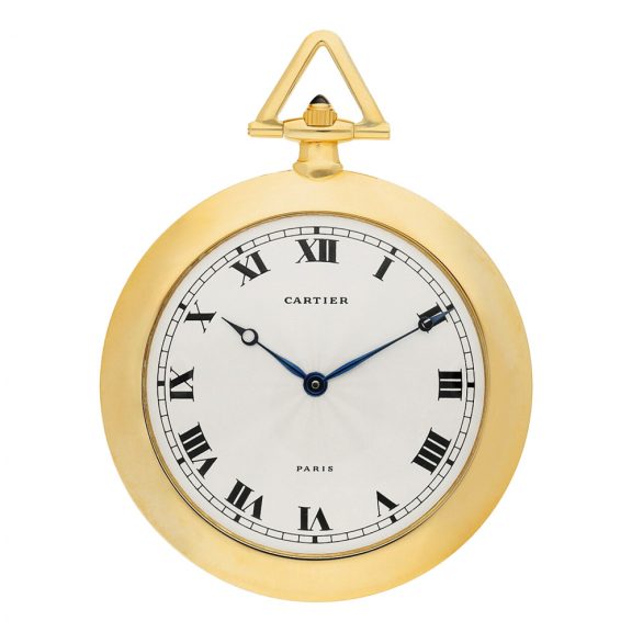 French gold lever watch with long gold Cartier chain Circa 1995