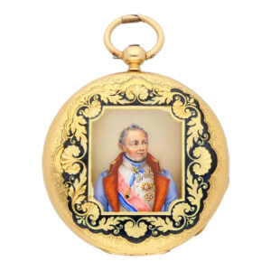 Swiss 18K gold pocket watch with enamel portrait Circa 1850