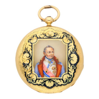 Swiss 18K gold pocket watch with enamel portrait Circa 1850