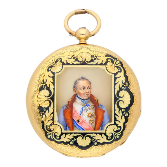 Swiss 18K gold pocket watch with enamel portrait Circa 1850