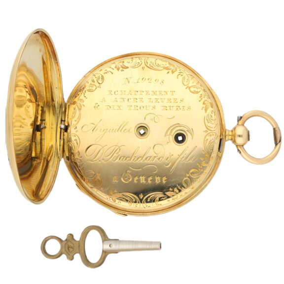 Swiss 18K gold pocket watch with enamel portrait Circa 1850 Swiss 18K gold pocket watch with enamel portrait Circa 1850
