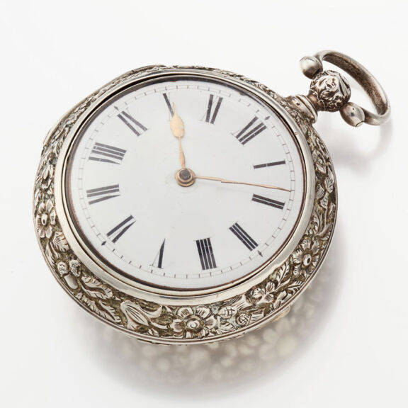 An English repousse verge in silver pair cases Circa 1832 An English repousse verge in silver pair cases Circa 1832