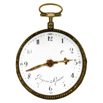 French gold, painted enamel and diamond-set pocket watch Circa 1785 French gold, painted enamel and diamond-set pocket watch Circa 1785