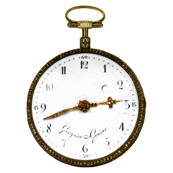 French gold, painted enamel and diamond-set pocket watch Circa 1785 French gold, painted enamel and diamond-set pocket watch Circa 1785