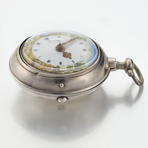 English verge with painted dial in silver pair cases Circa 1786 English verge with painted dial in silver pair cases Circa 1786