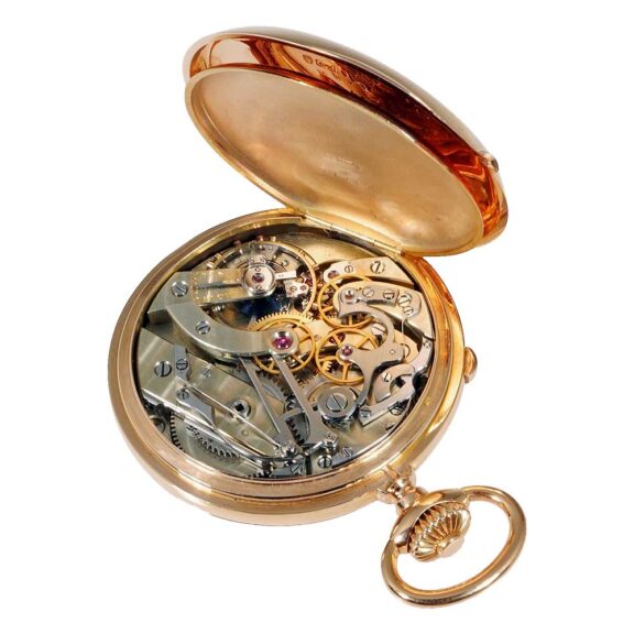 Swiss 18k rose gold pocket watch with chronograph Circa 1885 Swiss 18k rose gold pocket watch with chronograph Circa 1885