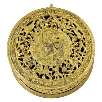 German fire gilt brass Renaissance case with dial Circa 1600 German fire gilt brass Renaissance case with dial Circa 1600