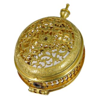 Early French fire gilded bronze pocket watch case Circa 1650