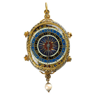 Extremely early German gold, enamel and rock crystal verge Circa 1560