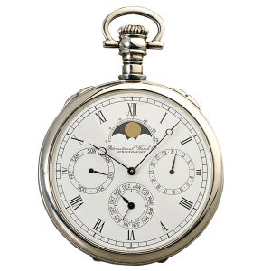Swiss silver watch with full calendar and moon phase Circa 1980