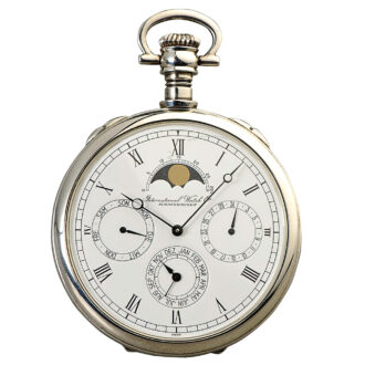Swiss silver watch with full calendar and moon phase Circa 1980