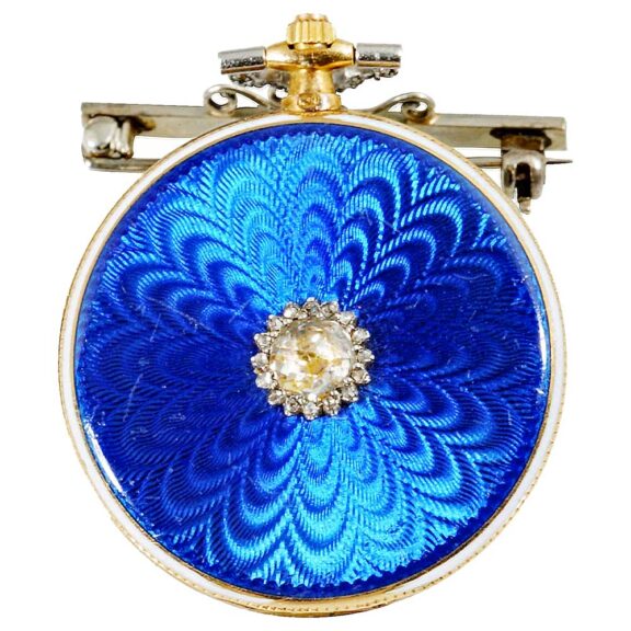 French ornamental, thin gold enamel pendant watch Circa 1910