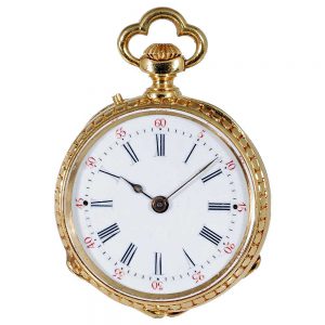 French miniature watch set with diamonds and rubies Circa 1870