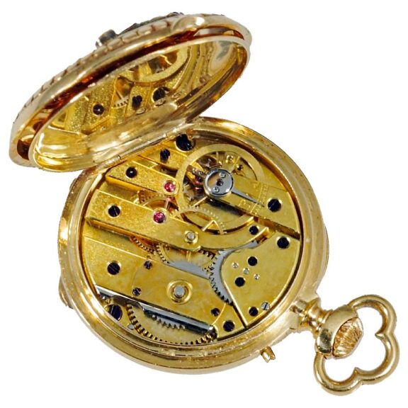 French miniature watch set with diamonds and rubies Circa 1870 French miniature watch set with diamonds and rubies Circa 1870