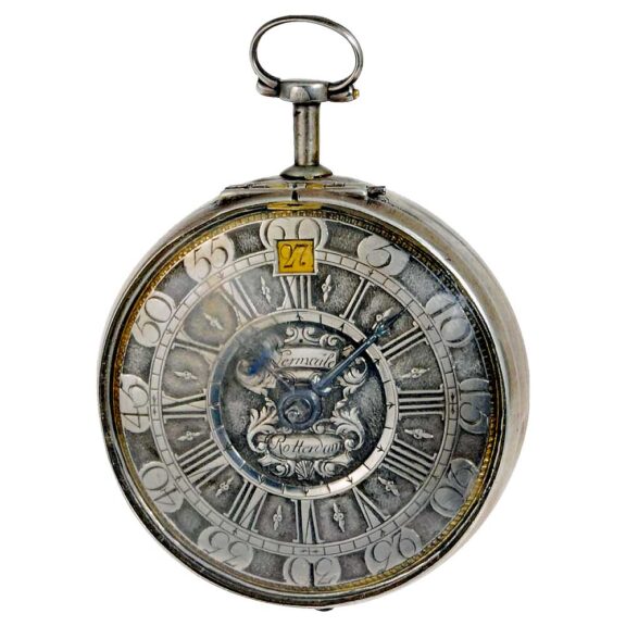 Dutch silver pair cased watch with date indicator circa 1730 Dutch silver pair cased watch with date indicator circa 1730