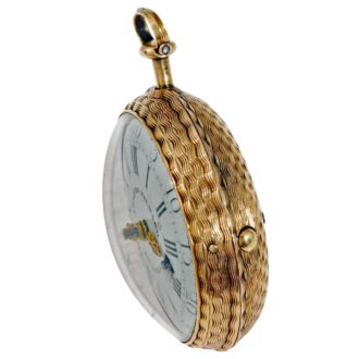 Swiss pocket watch in a lavishly engine turned case Circa 1800