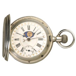 Swiss pocket watch with date and moon phase Circa 1865